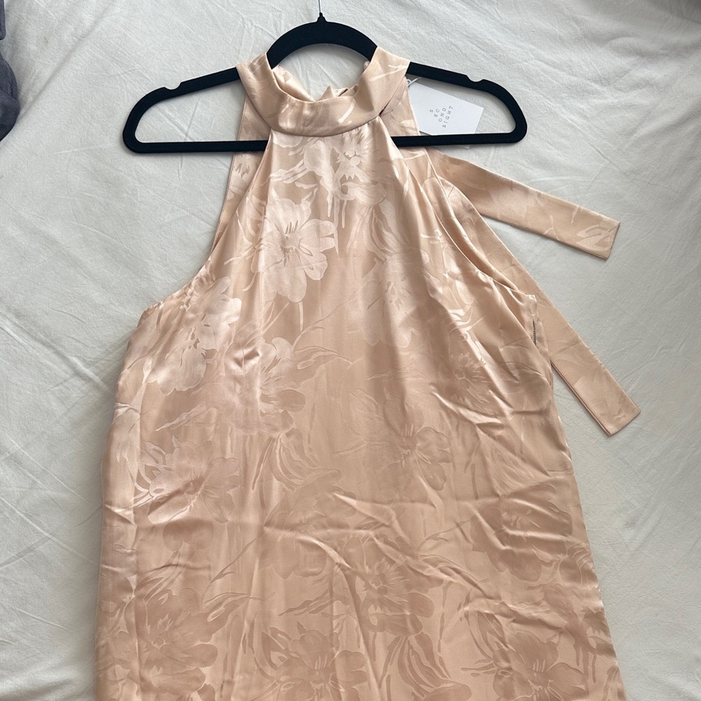 Elegant Floral Halter Dress in Light Peach